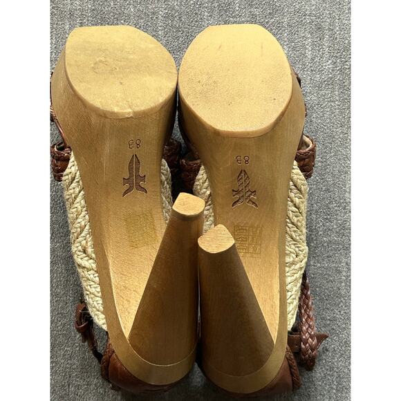 FRYE Leather Braided Platform Heels Wooden Size 8 - Picture 9 of 10